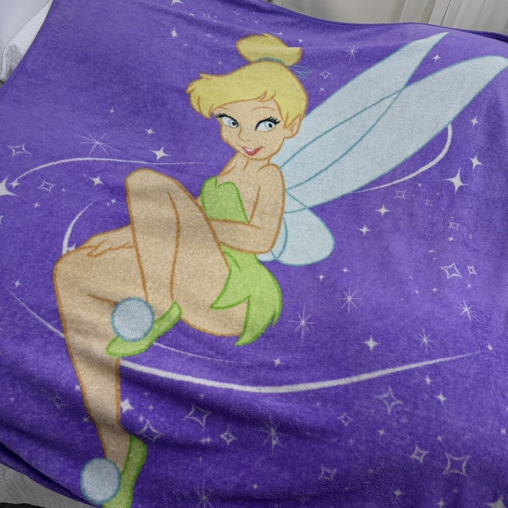 Vintage Disney Tinker Bell Plush Fleece Throw Blanket Purple Large Throw